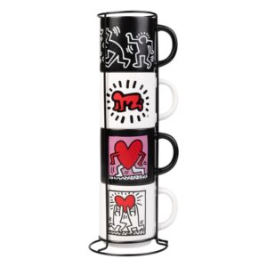 Keith Haring - Set of 4 ceramic mugs with stand 300 ml