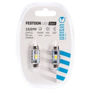 Bulb VISION Festoon SV8.5 36 mm 12/24V 2x 3570 SMD LED, CANBUS, white, 2 pcs - Image 3