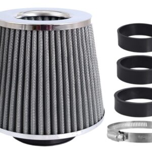 Oro filtras automobiliui, conical 155x130x120 mm, silver / chrome, adapters: 60, 63, 70 mm