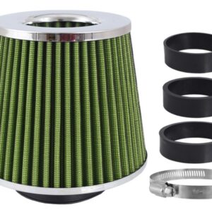 Oro filtras automobiliui, conical 155x130x120 mm, lime green / chrome, adapters: 60, 63, 70 mm