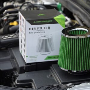 Oro filtras automobiliui, conical 155x130x120 mm, lime green / chrome, adapters: 60, 63, 70 mm - Image 3