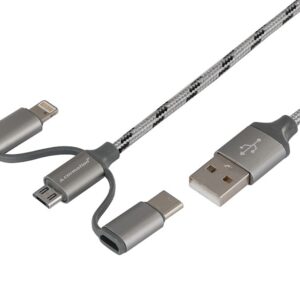 Charging & synchronisation cable 120 cm, 3 in 1: USB> micro USB + Lightning + USB-C