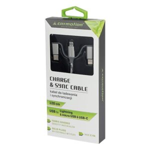 Charging & synchronisation cable 120 cm, 3 in 1: USB> micro USB + Lightning + USB-C - Image 2