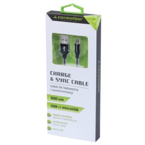 Įkrovimo ir sinchronizavimo laidas 300 cm, braided microfiber, USB> micro USB - Image 2