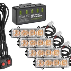 Warning lamps 12V 16W, set of 4 with controller and wired remote control
