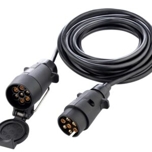 Trailer power cable with plug and 7-pin socket, 5 m long