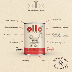 OLLO Pure Pork - drėgnas ėdalas šunims - 850g - Image 3