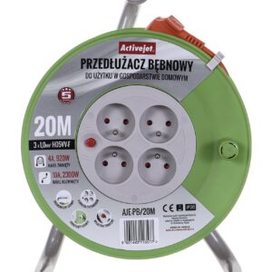 Activejet AJE-PB/20M elektros tinklo ilgintuvas 4 AC išvestis(ys / čių) Vidaus Pilka, Gelsvai žalsva spalva