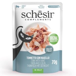 SCHESIR Tuna with hake in jelly - šlapias kačių maistas - 70g