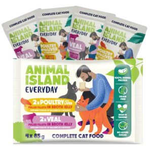 ANIMAL ISLAND Everyday Veal and poultry with liver - šlapias kačių maistas - 4 x 85g