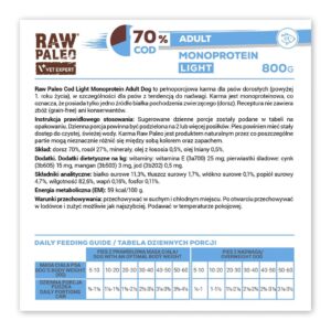 VETEXPERT Raw Paleo Cod Light Monoprotein - drėgnas ėdalas šunims - 800g - Image 2