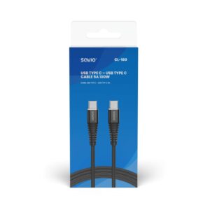 Savio CL-160 USB kabelis 2 m USB 2.0 USB C - USB C Juoda