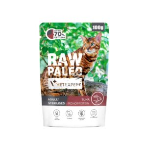 VETEXPERT Raw Paleo Adult Sterilised Tuna - šlapias kačių maistas - 100g