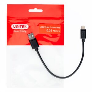 UNITEK USB KABELIS USB-A - USB-C 25CM, Y-C480BK - Image 3
