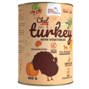 SYTA MICHA Chef Turkey with vegetables Junior - drėgnas ėdalas šunims - 400g