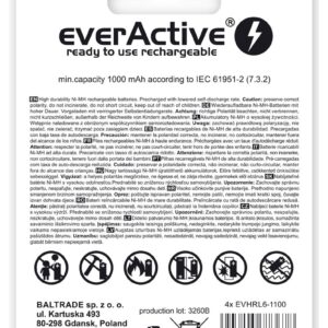 Įkraunamos baterijos everActive Ni-MH R6 AA 1100 mAh Infinity Line - 4 vnt. - Image 2