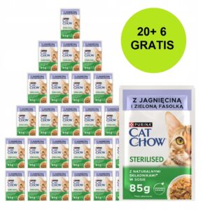 PURINA Cat Chow Sterilised with lamb and green beans in sauce - šlapias kačių maistas - 26x85g (20 + 6 GRATIS)