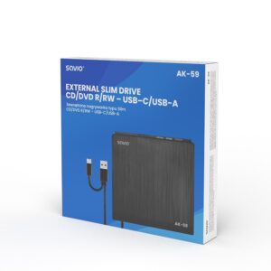 SAVIO AK-59 Išorinis plonas R/RW CD/DVD įrašymo įrenginys - USB-C/USB-A, juodas - Image 3