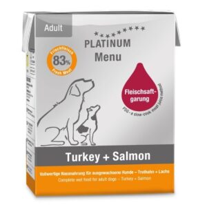PLATINUM Menu Adult Turkey+Salmon - drėgnas ėdalas šunims - 375g