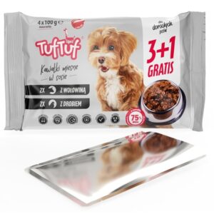 TUF TUF 2x with poultry, 2x with beef - drėgnas ėdalas šunims - 4x100g