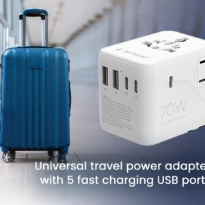 Gembird TPA-2A3C70-01-W universalus kelioninis maitinimo adapteris, 70 W, baltas - Image 3