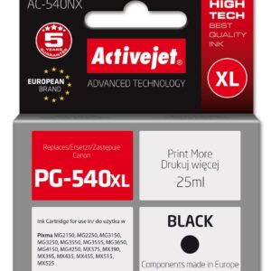 Activejet AC-540NX rašalas, skirtas Canon spausdintuvui (vietoj Canon PG-540XL) Supreme, 25 ml, juodas