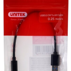UNITEK KABELIS USB-C - USB-A 3.1,M/M,0,25M, Y-C490BK