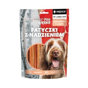 PAN MIĘSKO Sticks with beef and salmon filling - skanėstas šuniui - 100g