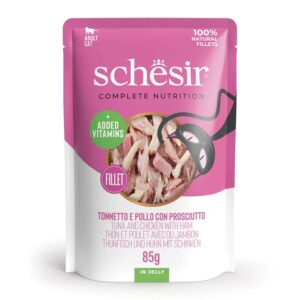 SCHESIR in jelly Tuna and chicken with ham - šlapias kačių maistas - 85 g