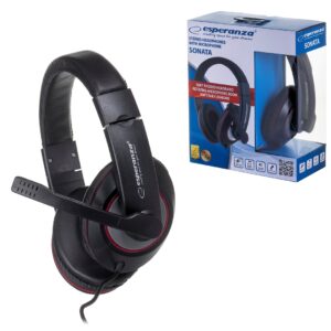 Esperanza EH118 Ausinės be mikrofono ir ausinės su mikrofonu Laisvų rankų įranga Vielinis Su lankeliu Skambučiai / muzika Juoda, Raudona - Image 2