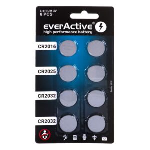 8 everActive ličio baterijų rinkinys 4 x CR2032, 2 x CR2025, 2 x CR2016