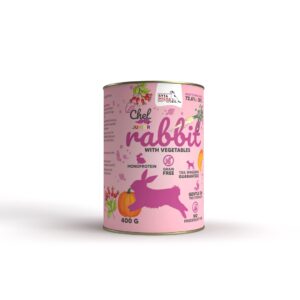 SYTA MICHA Triušiena su daržovėmis šuniukams - drėgnas ėdalas šunims - 400g