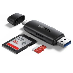 Ugreen SD/micro SD kortelių skaitytuvo adapteris (USB-A/USB-C) juodas (CM304)