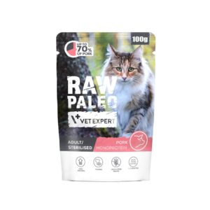 VETEXPERT Raw Paleo Adult Sterilised Pork - šlapias kačių maistas - 100g