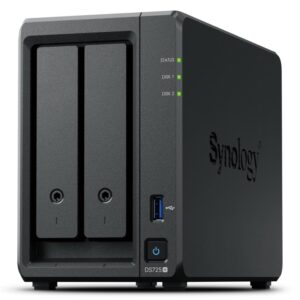 Synology DiskStation DS725+ NAS ir duomenų saugojimo serveris Ryzen Embedded R1600 4 GB DDR4 0 TB Juoda