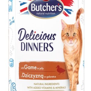 BUTCHER'S Delicious Dinners Pieces su elniena drebučiuose - drėgnas kačių ėdalas - 400g
