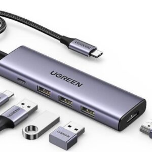 Ugreen 15596 knyginių kompiuterių dokas / jungčių replikatorius Vielinis USB 3.2 Gen 1 (3.1 Gen 1) Type-A + Type-C Aliuminis