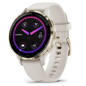 Garmin Venu 3S 3,05 cm (1.2") AMOLED 41 mm Skaitmeninis 390 x 390 pikseliai Lietimui jautrus ekranas Auksas, Dramblio kaulo „Wi-Fi“ GPS (palydovinis)