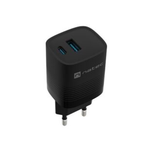 NATEC RIBERA GAN ĮKROVIKLIS 1X USB-A + 1X USB-C 30W JUODAS