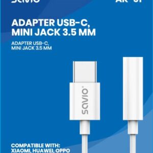 Garso adapteris - USB 3.1 C (M) tipo - 3,5 mm (F) lizdas - Baltas SAVIO AK-51 - Image 2