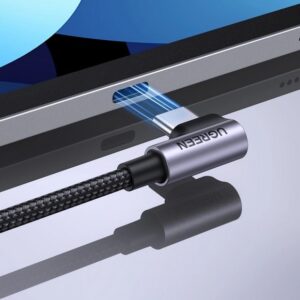 Ugreen USB-C (tiesus) / USB-C (kampinis) PD QC 60 W 3 A 0,5 m US255 (pilkos spalvos) - Image 3