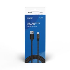 Savio CL-129 USB kabelis 2 m USB 2.0 USB A USB C Juoda - Image 3