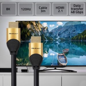 Qoltec 50356 HDMI v2.1 kabelis Itin didelės spartos 8K | 60 Hz | 28AWG | AUKSAS | 3 m - Image 2