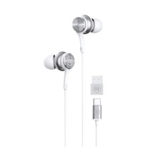 Maxell XC1 USB-C laidinės ausinės su USB-A adapteriu, baltos spalvos
