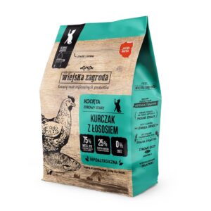 WIEJSKA ZAGRODA Chicken with salmon - sausas kačių maistas - 400g