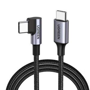 Ugreen USB-C (tiesus) / USB-C (kampinis) PD QC 60 W 3 A 0,5 m US255 (pilkos spalvos)