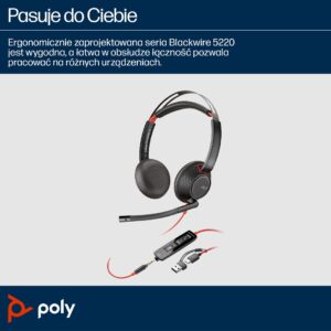HP Poly „Poly Blackwire 5220 Stereo“ „USB-C“ ausinės + 3,5 mm kištukas + „USB-C/A“ adapteris