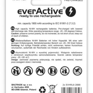Įkraunamos baterijos everActive Ni-MH R6 AA 2000 mAh Silver Line - 2 vnt. - Image 2