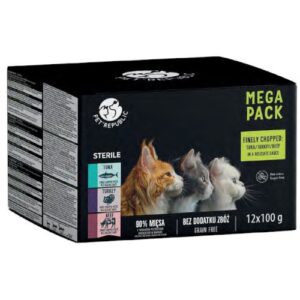 PETREPUBLIC Mega Pack Steril Tuna, turkey, beef - šlapias kačių maistas - 12x100g