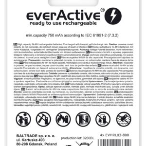 Akumuliatoriai everActive Ni-MH R03 AAA 800 mAh Silver Line - Image 2